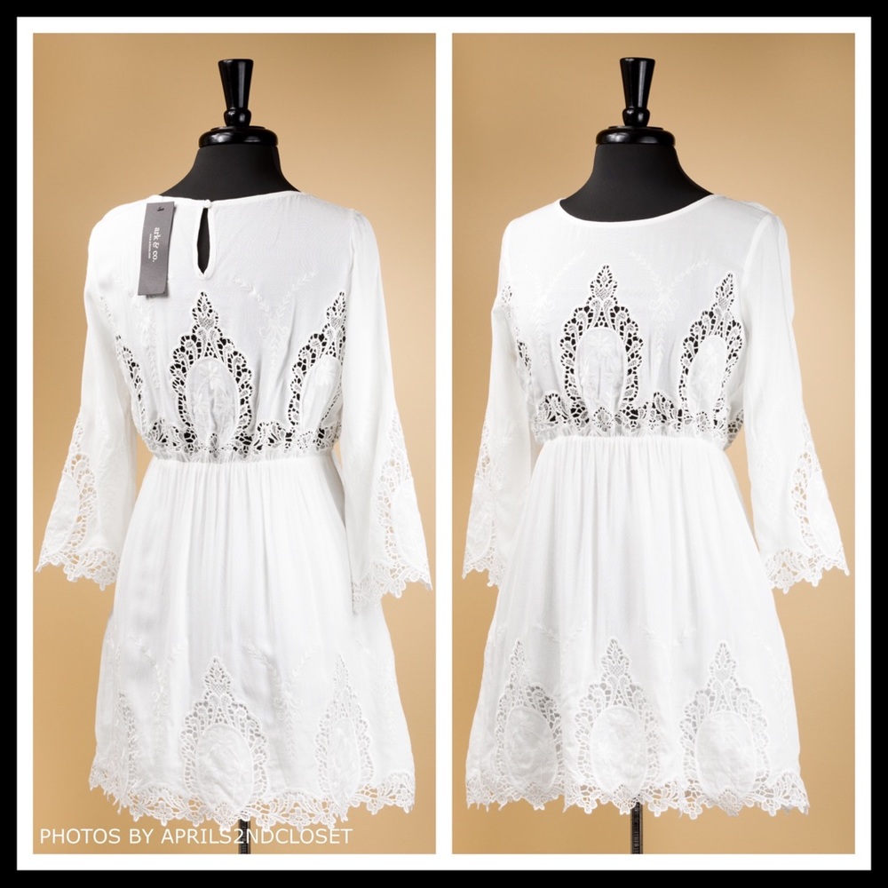 BOHO IVORY WHITE 3/4 SLEEVES MINI DRESS A2C - Picture 3 of 8